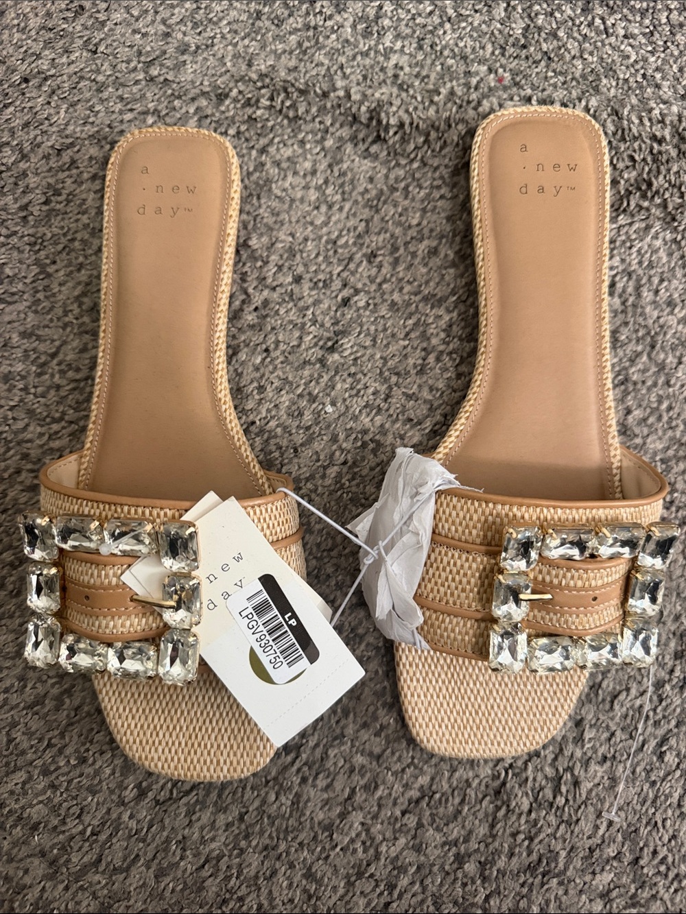 a new day Tan Jeweled Slide Mules
